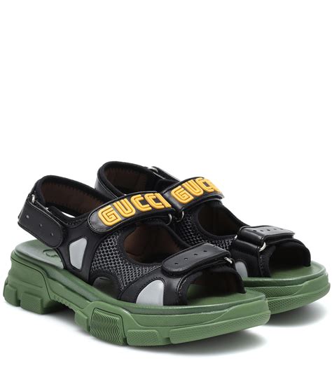 gucci aguru leather and mesh sandals|Gucci unisex sandals.